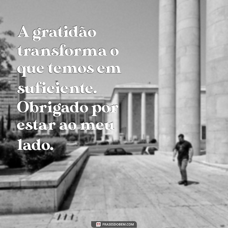 texto agradecimento A gratidão transforma o que temos em suficiente. Obrigado por estar ao meu lado.