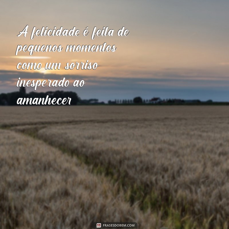 frases de momentos felizes A felicidade é feita de pequenos momentos, como um sorriso inesperado ao amanhecer.