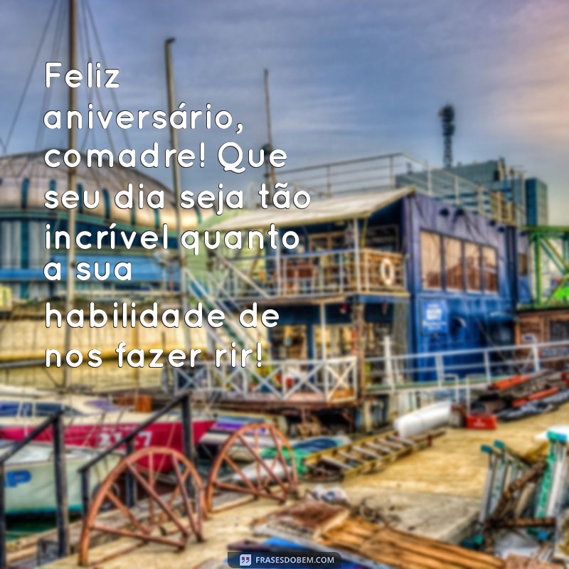 feliz aniversário comadre engraçado Feliz aniversário, comadre! Que seu dia seja tão incrível quanto a sua habilidade de nos fazer rir!