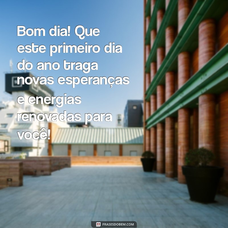 mensagem bom dia primeiro dia do ano Bom dia! Que este primeiro dia do ano traga novas esperanças e energias renovadas para você!