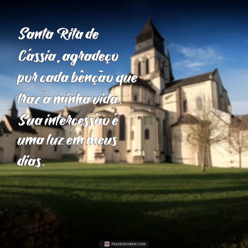 mensagem de agradecimento a santa rita de cássia Santa Rita de Cássia, agradeço por cada bênção que traz à minha vida. Sua intercessão é uma luz em meus dias.