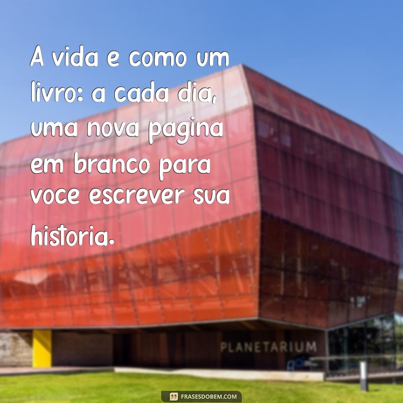 mensagem de exemplo de vida A vida é como um livro: a cada dia, uma nova página em branco para você escrever sua história.