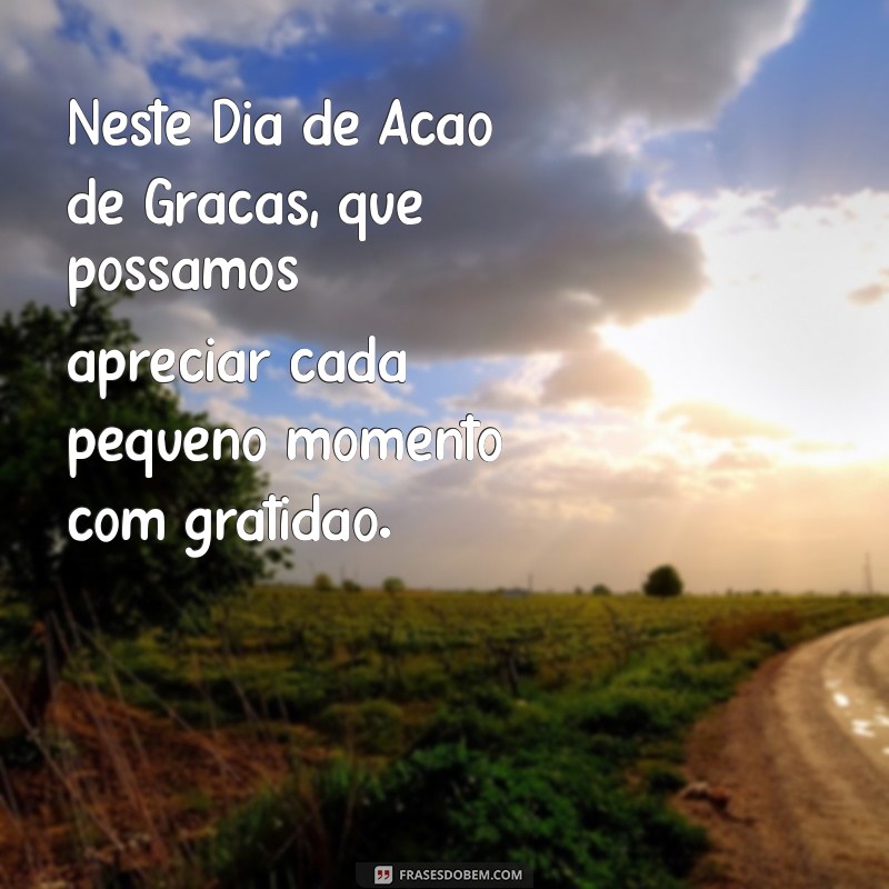 mensagem de ação de graça Neste Dia de Ação de Graças, que possamos apreciar cada pequeno momento com gratidão.