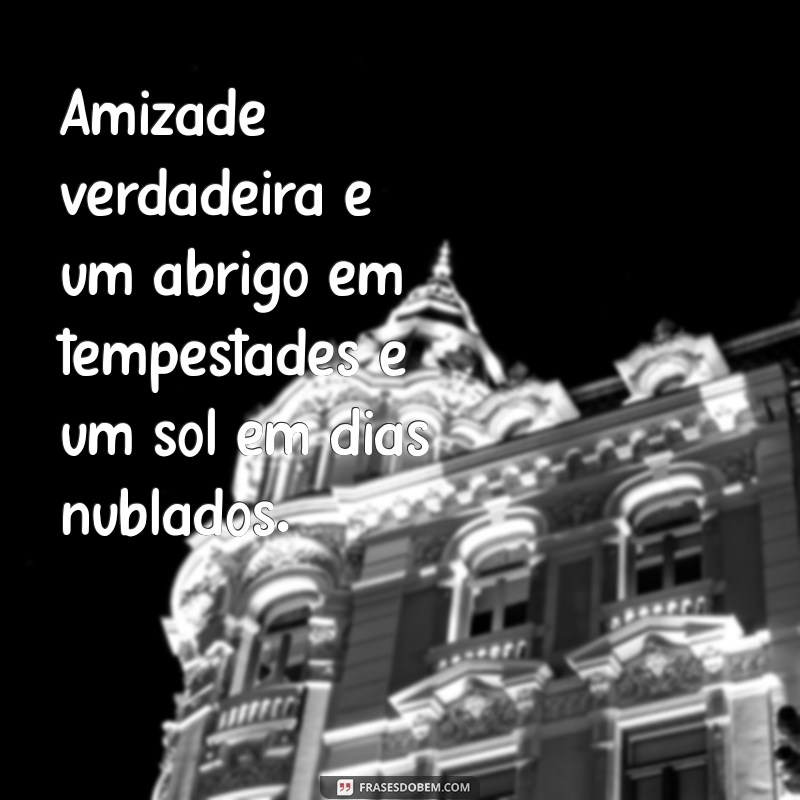 frases de amizade verdadeira Amizade verdadeira é um abrigo em tempestades e um sol em dias nublados.