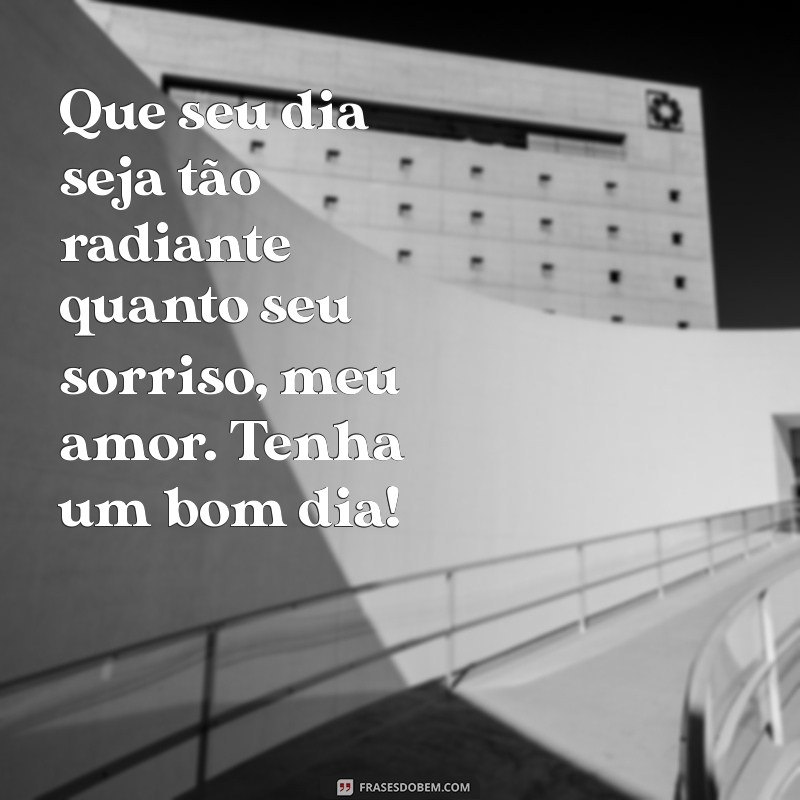 tenha um bom dia amor Que seu dia seja tão radiante quanto seu sorriso, meu amor. Tenha um bom dia!