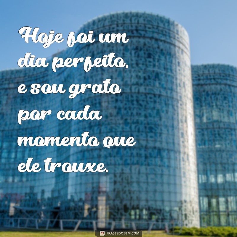 frases de agradecimento por um dia perfeito Hoje foi um dia perfeito, e sou grato por cada momento que ele trouxe.