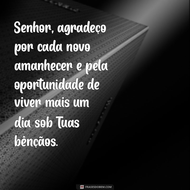 oração de agradecimento a deus pela vida Senhor, agradeço por cada novo amanhecer e pela oportunidade de viver mais um dia sob Tuas bênçãos.