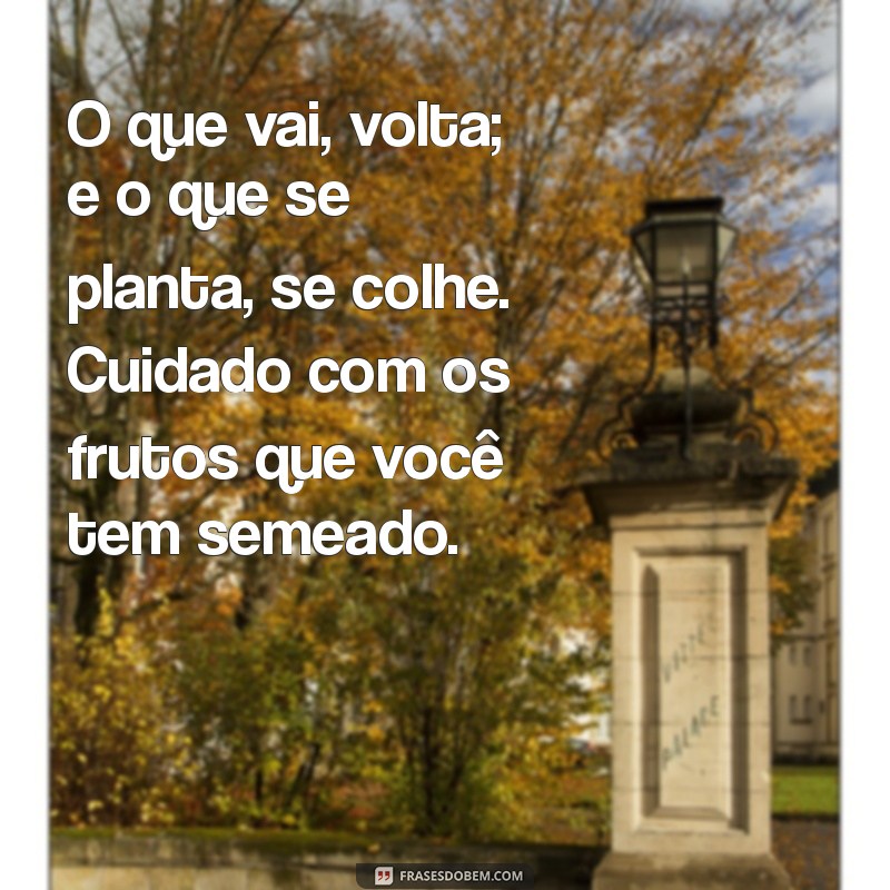 indiretas lei do retorno O que vai, volta; e o que se planta, se colhe. Cuidado com os frutos que você tem semeado.