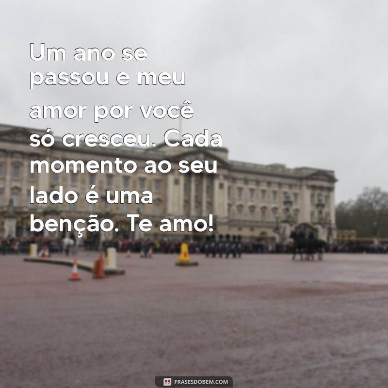 mensagem de um ano de namoro para namorada Um ano se passou e meu amor por você só cresceu. Cada momento ao seu lado é uma benção. Te amo!