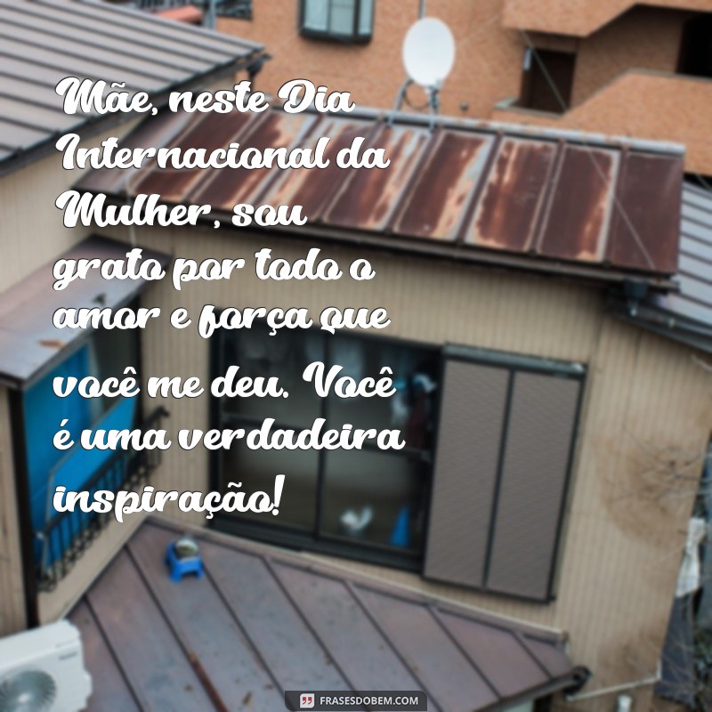 feliz dia das mulheres para a mae Mãe, neste Dia Internacional da Mulher, sou grato por todo o amor e força que você me deu. Você é uma verdadeira inspiração!