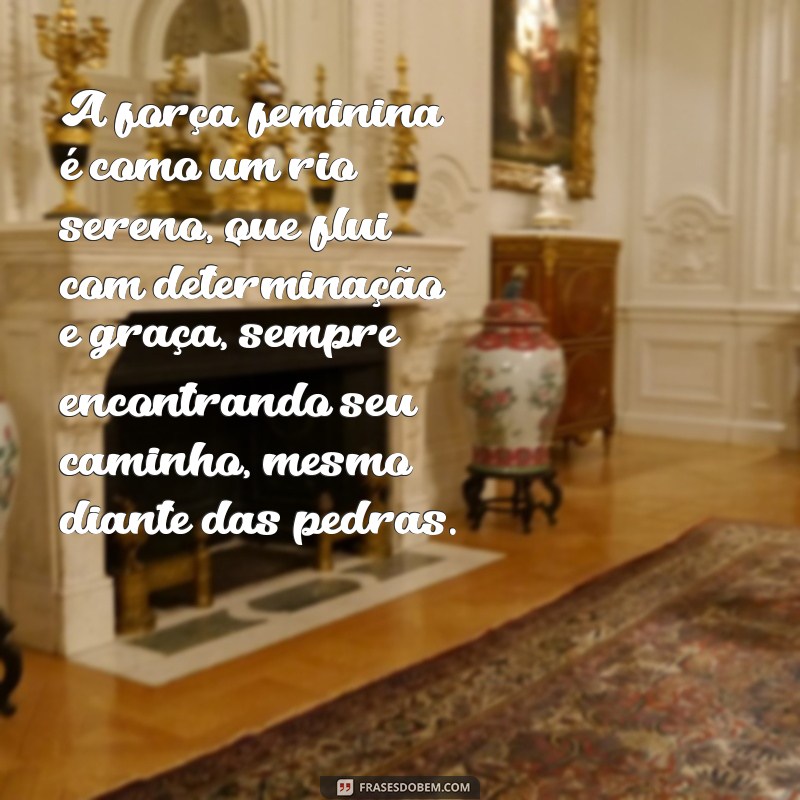 texto sobre a força feminina A força feminina é como um rio sereno, que flui com determinação e graça, sempre encontrando seu caminho, mesmo diante das pedras.