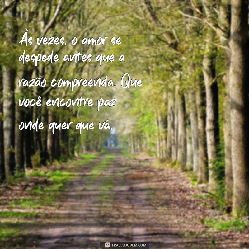 amor impossível mensagem de despedida de amor Às vezes, o amor se despede antes que a razão compreenda. Que você encontre paz onde quer que vá.