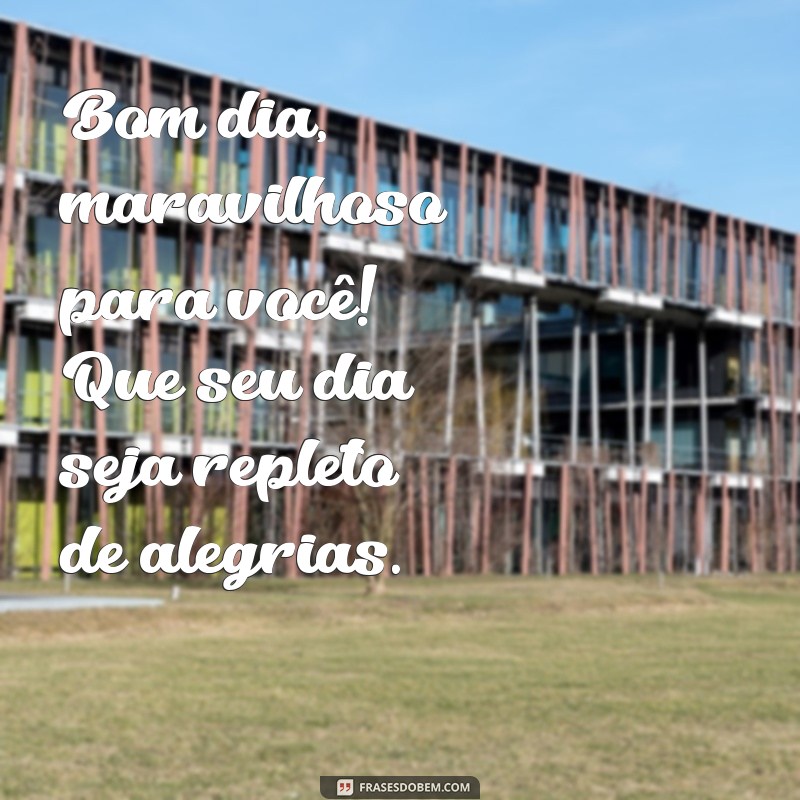 bom dia maravilhoso para você Bom dia, maravilhoso para você! Que seu dia seja repleto de alegrias.