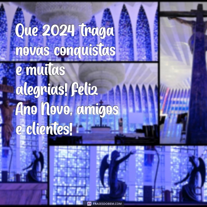 feliz 2024 para clientes e amigos Que 2024 traga novas conquistas e muitas alegrias! Feliz Ano Novo, amigos e clientes!