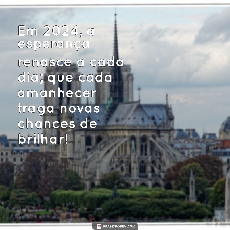 mensagem de otimismo para 2024 Em 2024, a esperança renasce a cada dia; que cada amanhecer traga novas chances de brilhar!