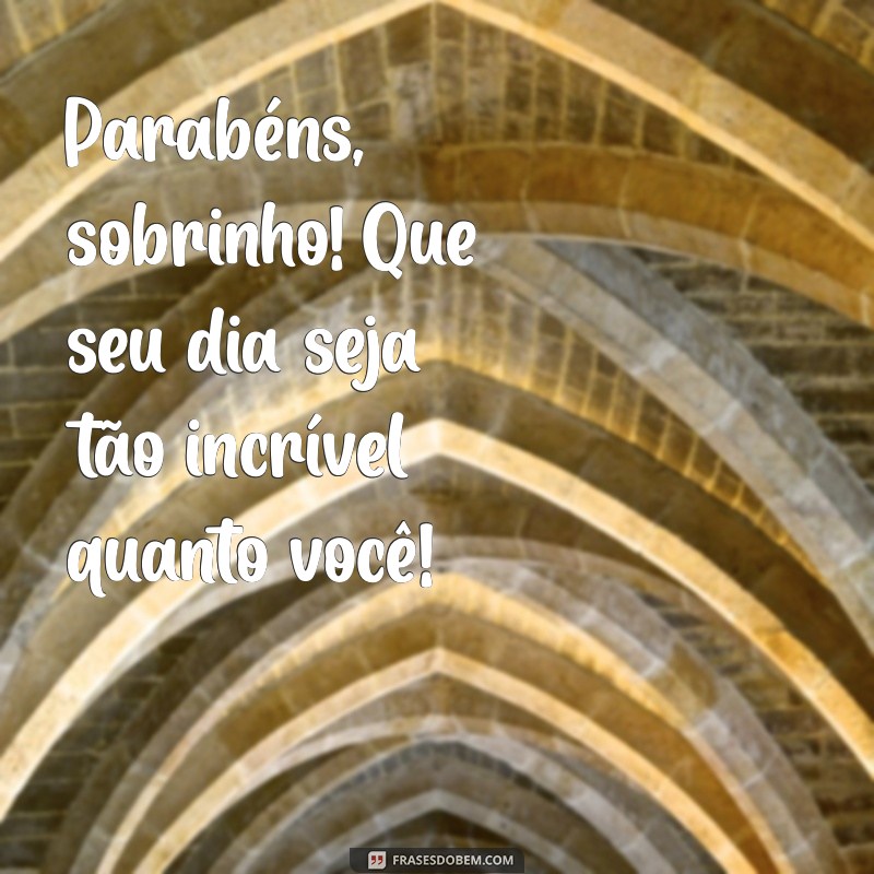 parabéns para um sobrinho querido Parabéns, sobrinho! Que seu dia seja tão incrível quanto você!