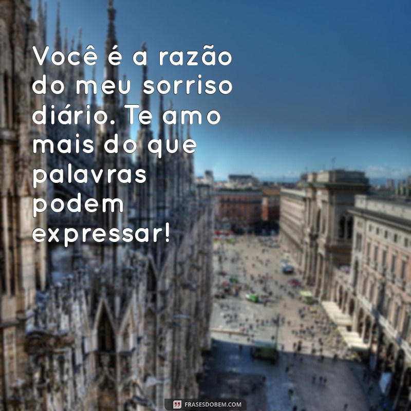 texto para o namorado Você é a razão do meu sorriso diário. Te amo mais do que palavras podem expressar!