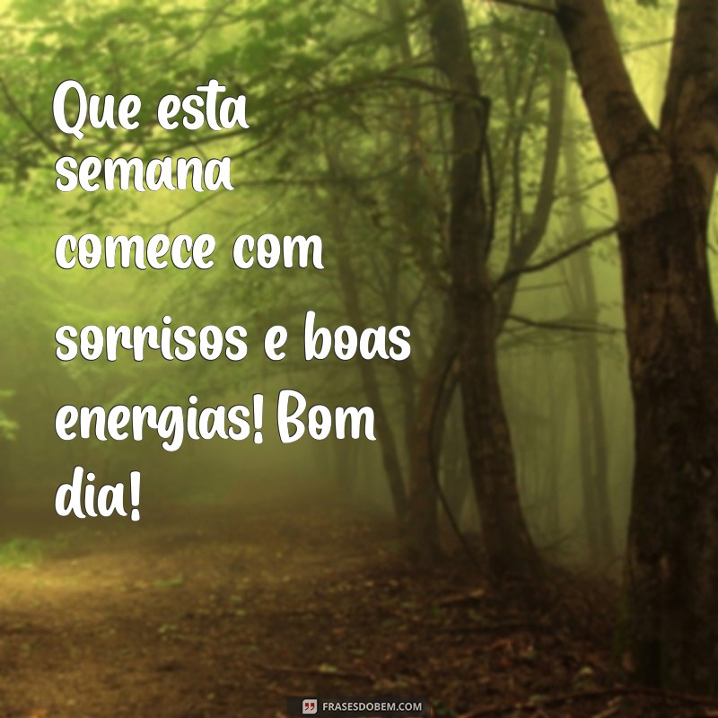 mensagem de feliz semana e bom dia Que esta semana comece com sorrisos e boas energias! Bom dia!