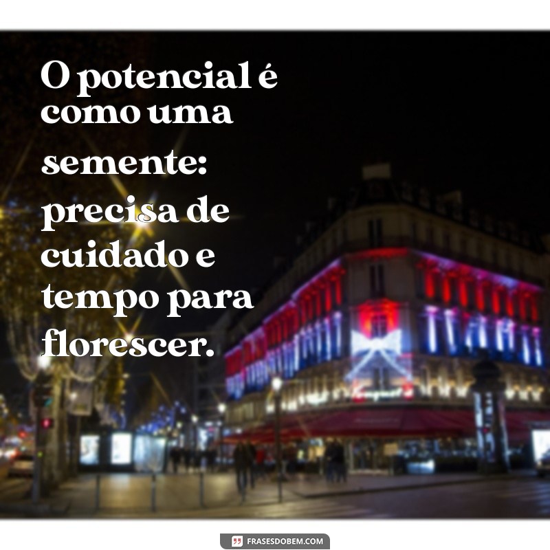 frases sobre potencial O potencial é como uma semente: precisa de cuidado e tempo para florescer.