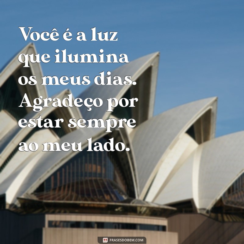 textos para pessoas especiais Você é a luz que ilumina os meus dias. Agradeço por estar sempre ao meu lado.