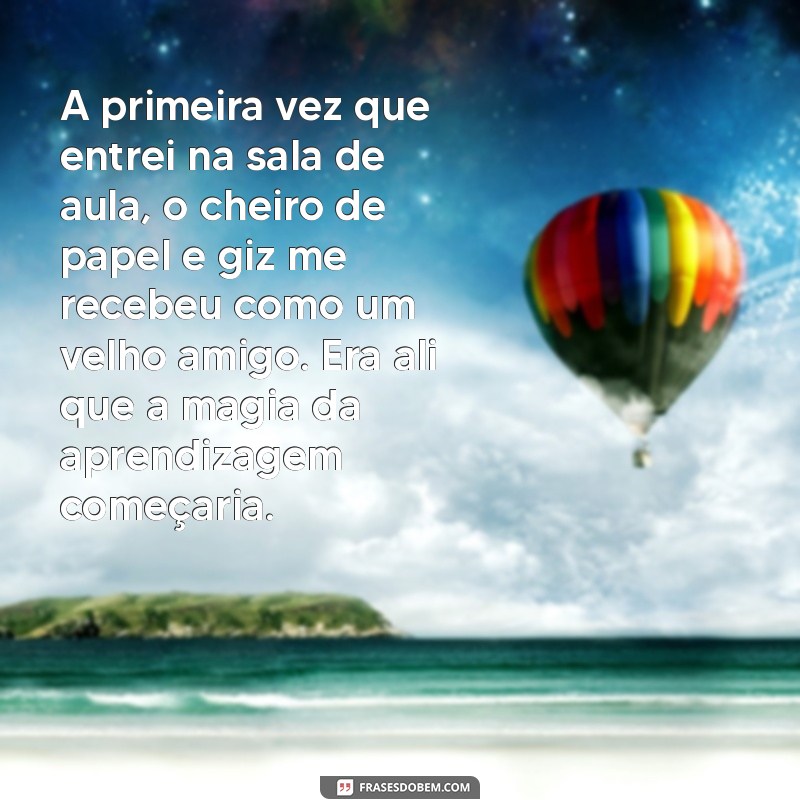 cronica escolar A primeira vez que entrei na sala de aula, o cheiro de papel e giz me recebeu como um velho amigo. Era ali que a magia da aprendizagem começaria.