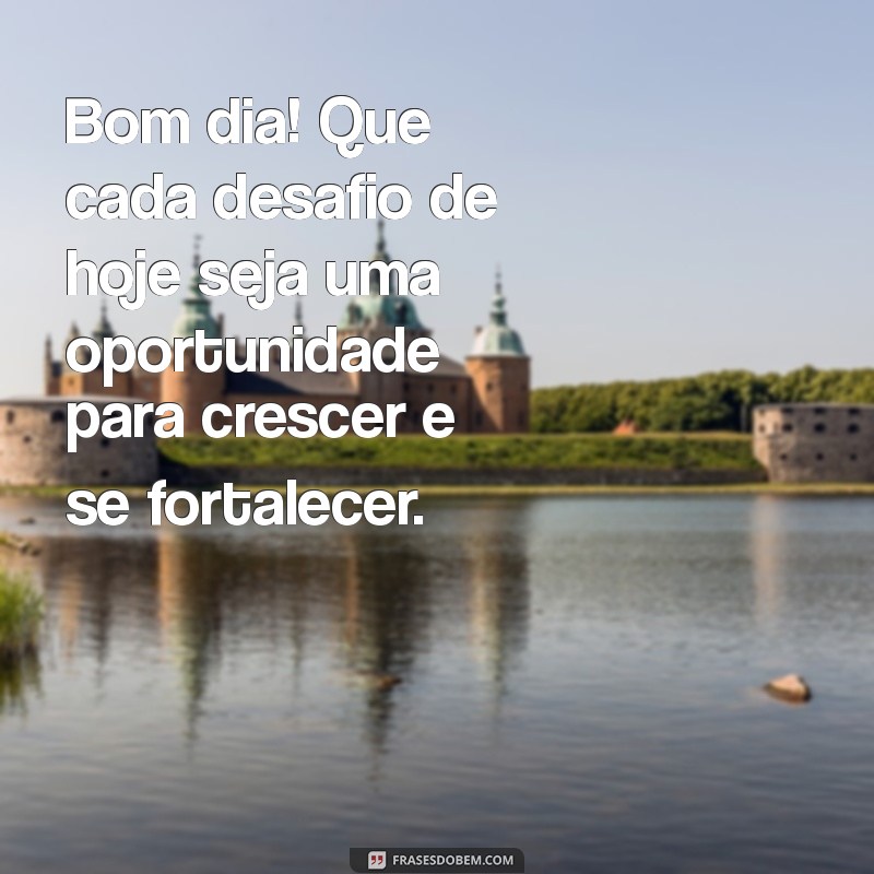 bom dia com resiliência Bom dia! Que cada desafio de hoje seja uma oportunidade para crescer e se fortalecer.