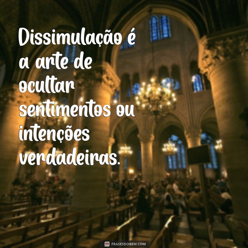 significado de dissimulada Dissimulação é a arte de ocultar sentimentos ou intenções verdadeiras.