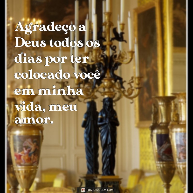 frases agradeço a Deus por você existir na minha vida amor Agradeço a Deus todos os dias por ter colocado você em minha vida, meu amor.