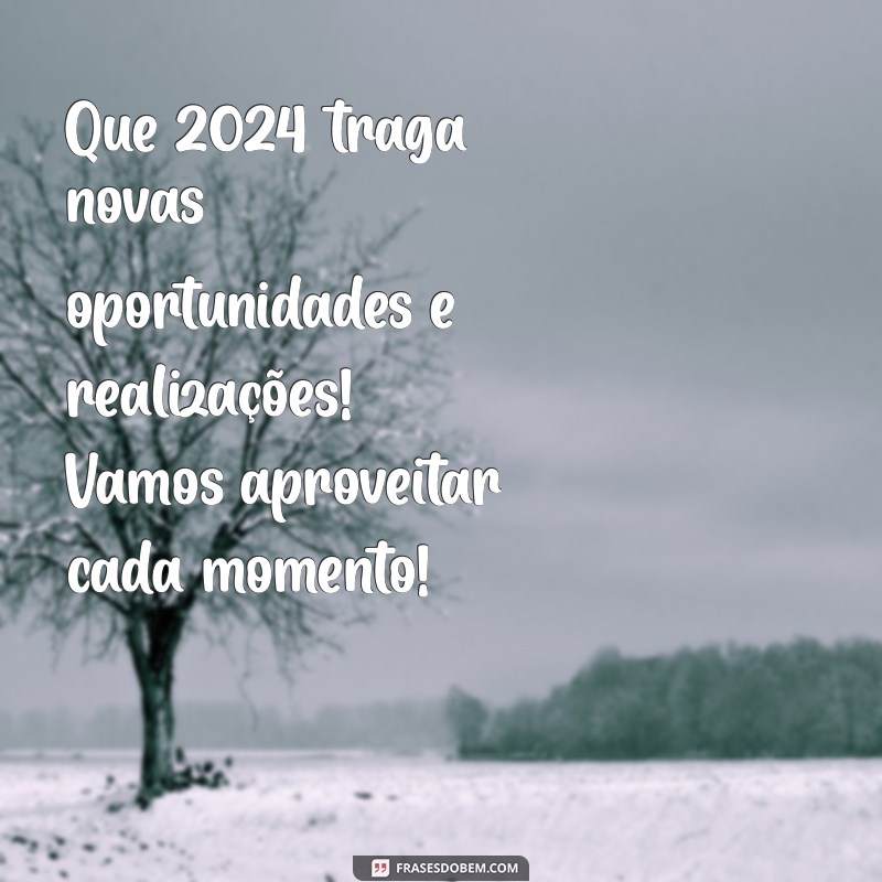 mensagem de 2023 para 2024 Que 2024 traga novas oportunidades e realizações! Vamos aproveitar cada momento!