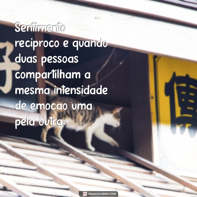 o que é sentimento recíproco Sentimento recíproco é quando duas pessoas compartilham a mesma intensidade de emoção uma pela outra.