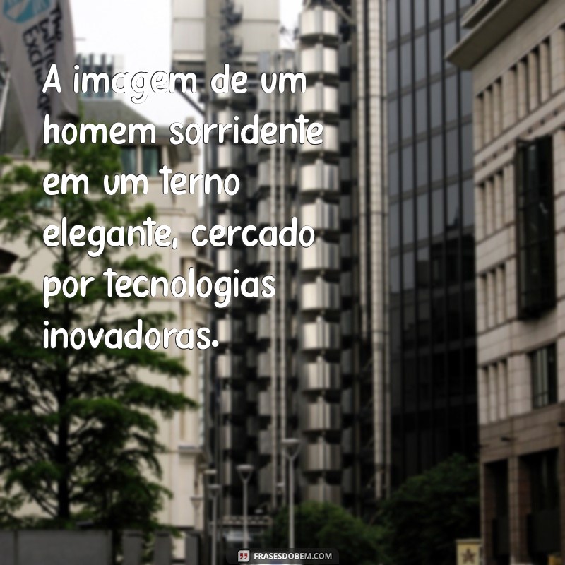 fotos da pessoa mais rica do mundo A imagem de um homem sorridente em um terno elegante, cercado por tecnologias inovadoras.