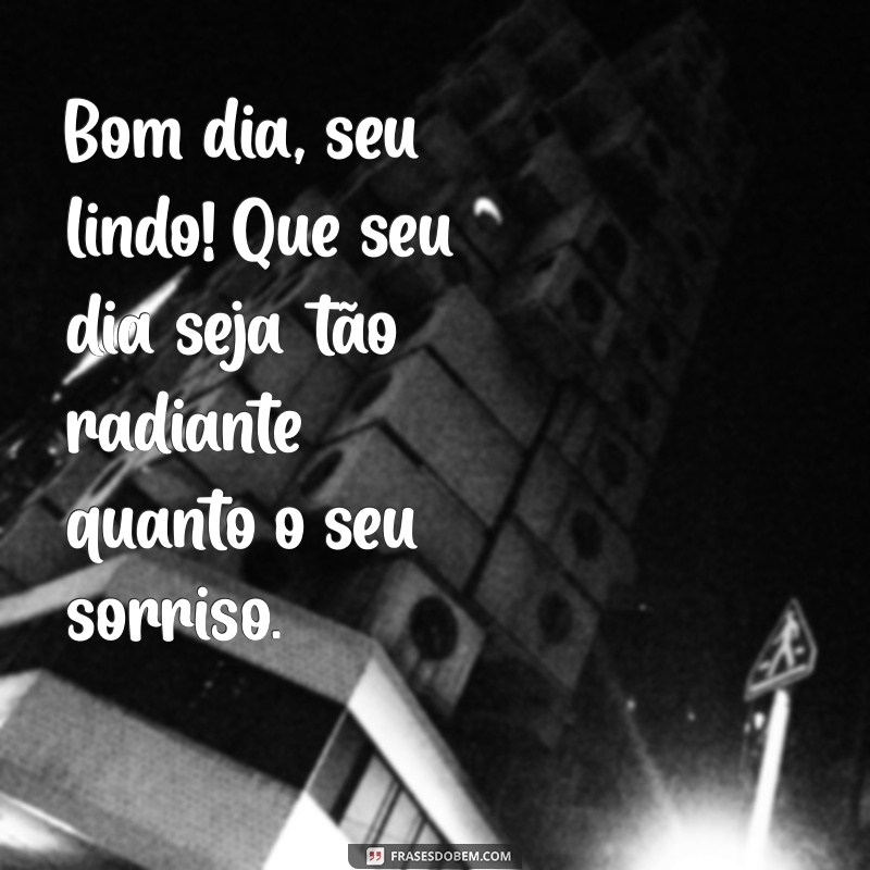 bom dia seu lindo Bom dia, seu lindo! Que seu dia seja tão radiante quanto o seu sorriso.