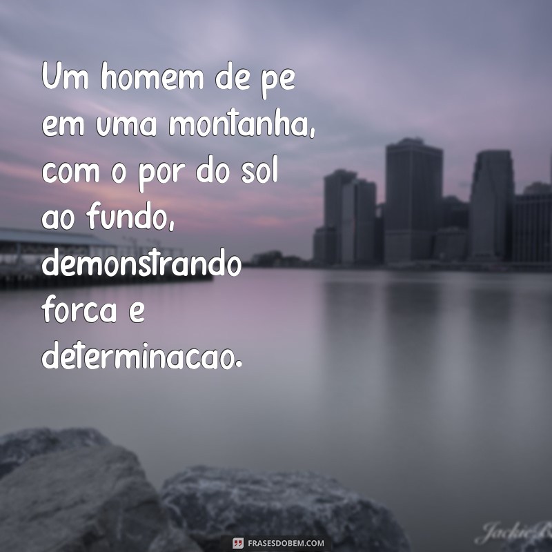 fotos de homens fortes Um homem de pé em uma montanha, com o pôr do sol ao fundo, demonstrando força e determinação.