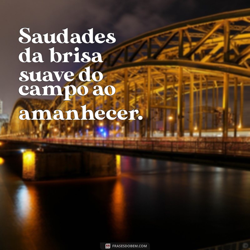 saudades de um lugar Saudades da brisa suave do campo ao amanhecer.