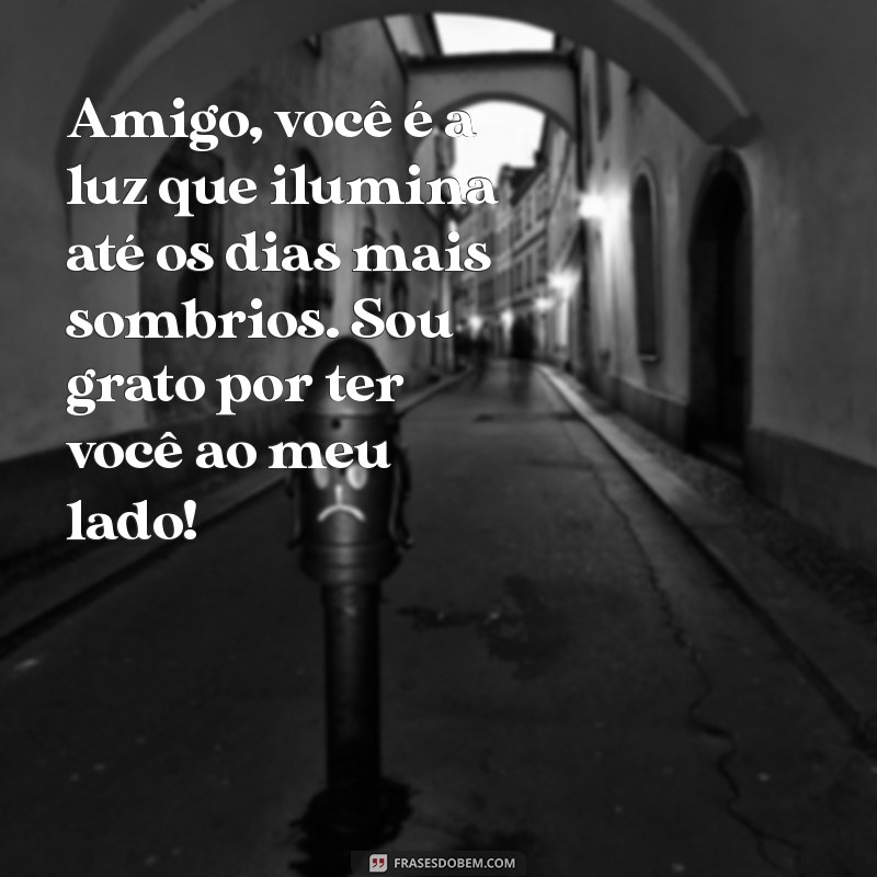 texto para o amigo Amigo, você é a luz que ilumina até os dias mais sombrios. Sou grato por ter você ao meu lado!