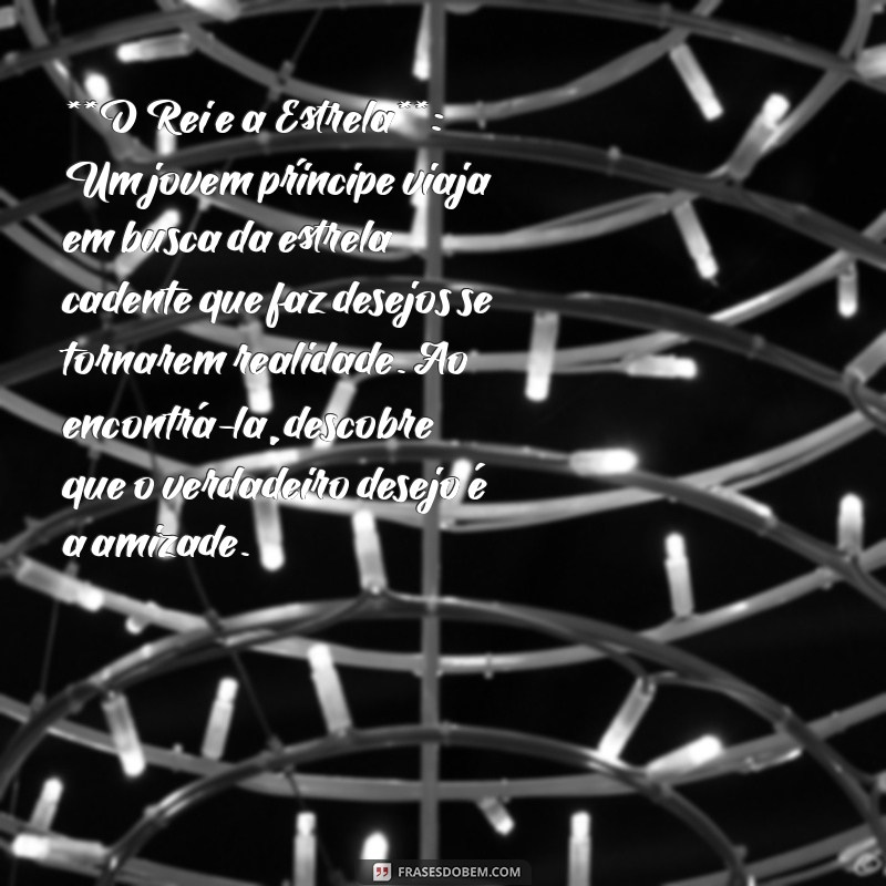 contos de fadas para dormir **O Rei e a Estrela**: Um jovem príncipe viaja em busca da estrela cadente que faz desejos se tornarem realidade. Ao encontrá-la, descobre que o verdadeiro desejo é a amizade.