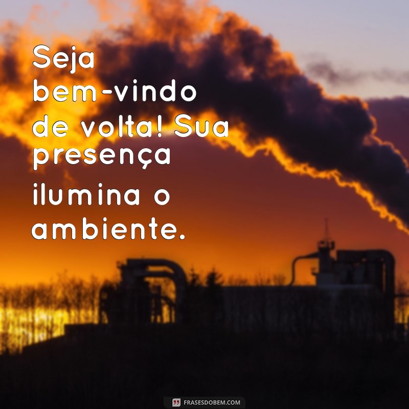 seja bem vindo de volta Seja bem-vindo de volta! Sua presença ilumina o ambiente.