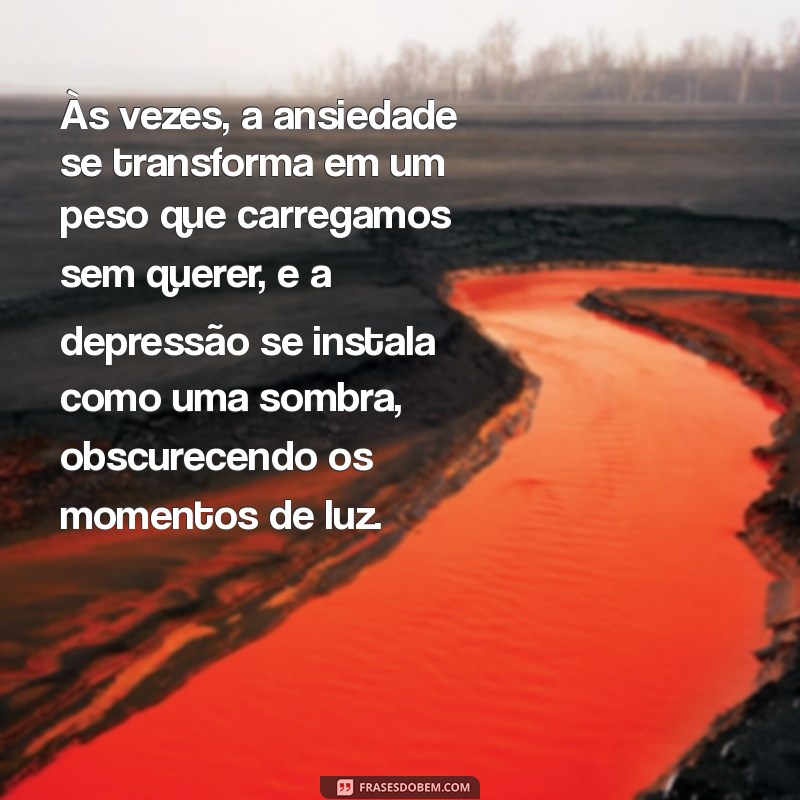 texto sobre ansiedade e depressão desabafo Às vezes, a ansiedade se transforma em um peso que carregamos sem querer, e a depressão se instala como uma sombra, obscurecendo os momentos de luz.