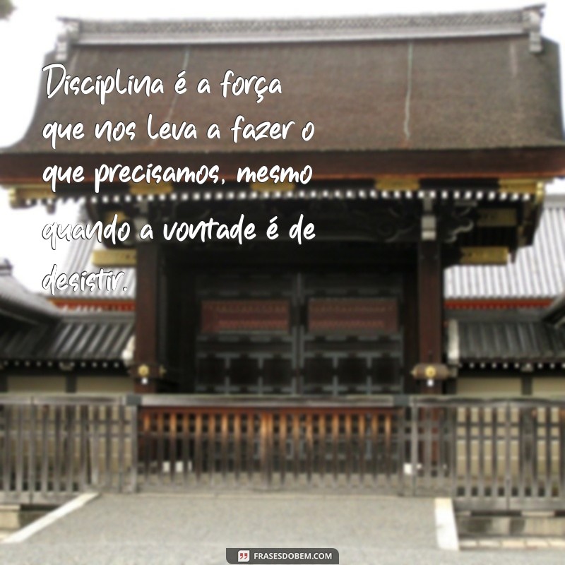 disciplina é fazer consistentemente o que você não quer para conseguir o que quer Disciplina é a força que nos leva a fazer o que precisamos, mesmo quando a vontade é de desistir.