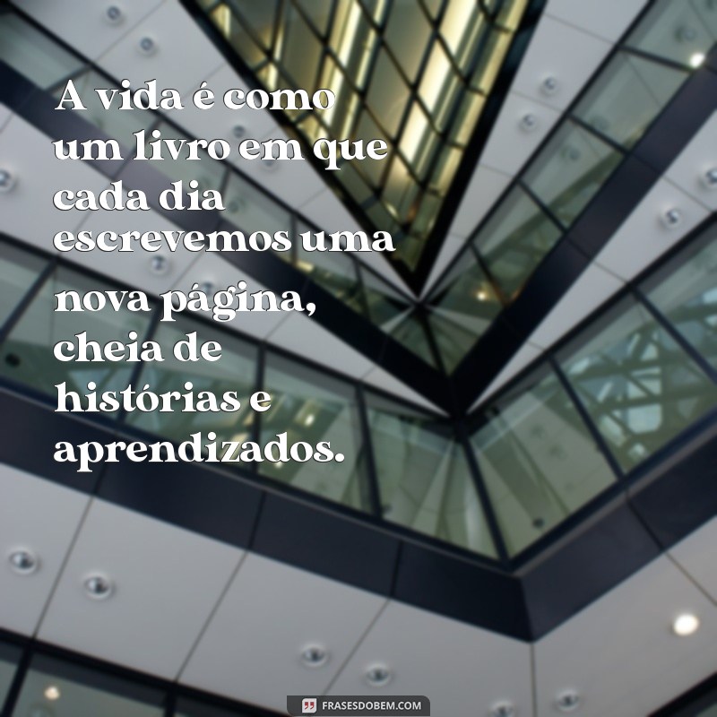 escrita em prosa A vida é como um livro em que cada dia escrevemos uma nova página, cheia de histórias e aprendizados.