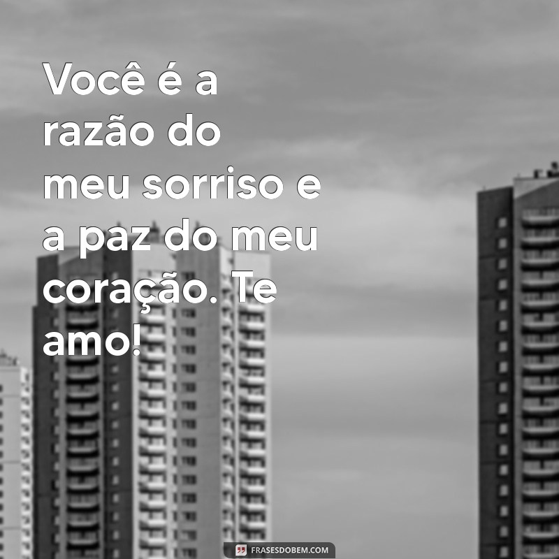 mensagens de amor para o namorado Você é a razão do meu sorriso e a paz do meu coração. Te amo!