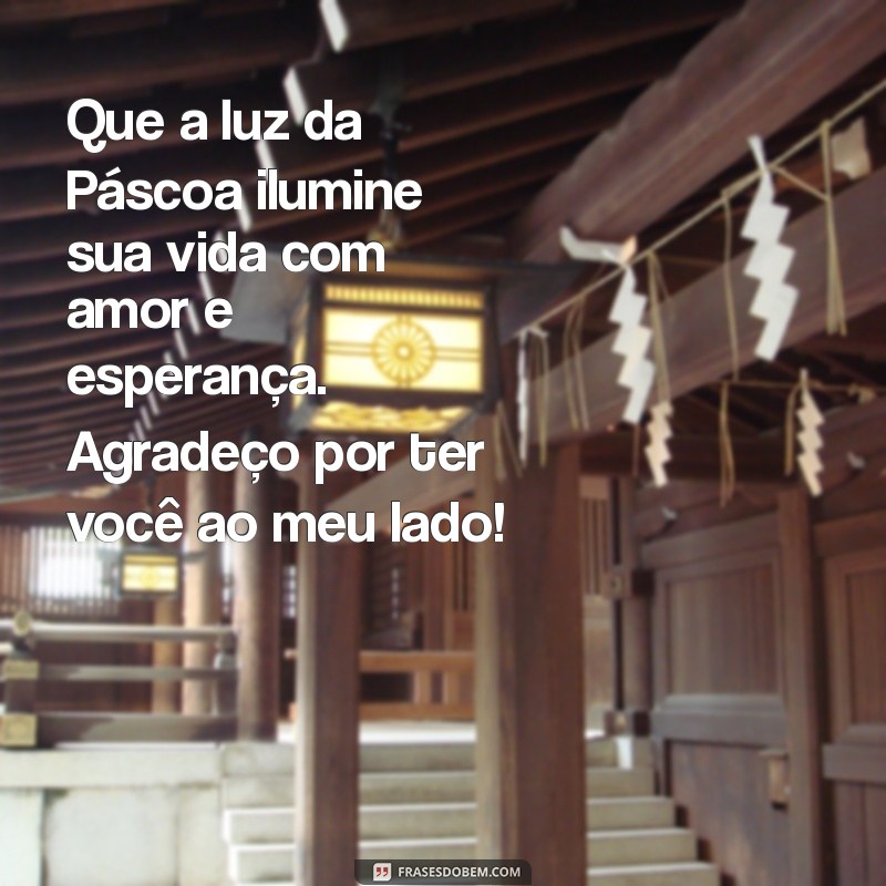 agradecimento:ohmlcnqn99g= mensagem de pascoa Que a luz da Páscoa ilumine sua vida com amor e esperança. Agradeço por ter você ao meu lado!