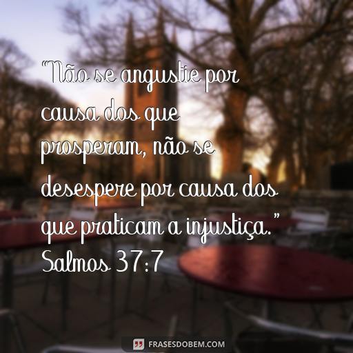  “Não se angustie por causa dos que prosperam, não se desespere por causa dos que praticam a injustiça.” Salmos 37:7