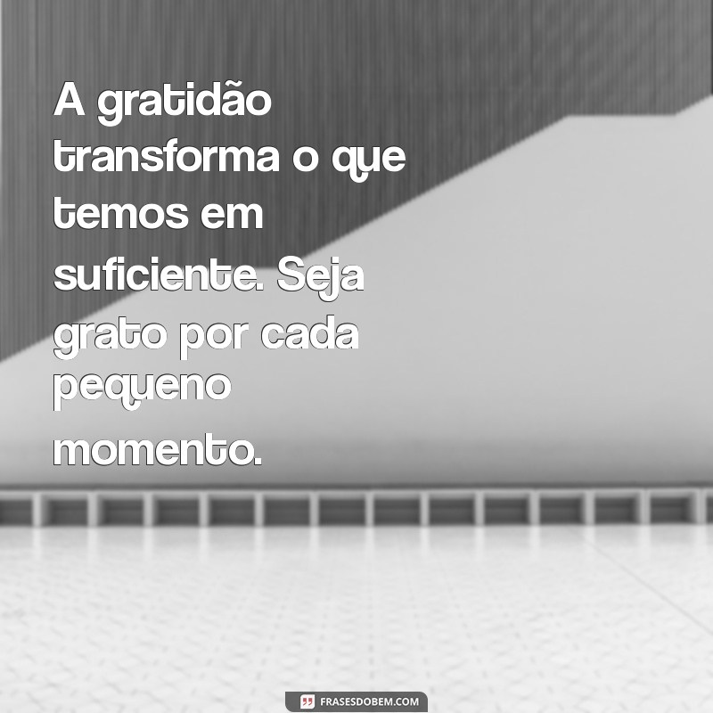 mensagem seja grato A gratidão transforma o que temos em suficiente. Seja grato por cada pequeno momento.