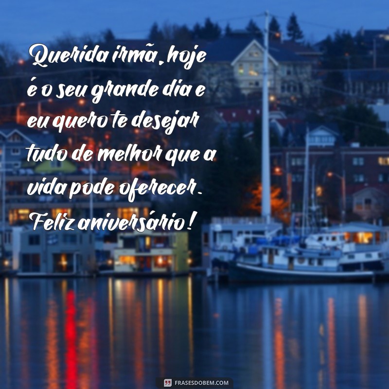 frases de aniversário de irmã para irmã Querida irmã, hoje é o seu grande dia e eu quero te desejar tudo de melhor que a vida pode oferecer. Feliz aniversário!