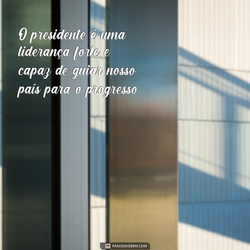 frases de apoio ao presidente O presidente é uma liderança forte e capaz de guiar nosso país para o progresso.