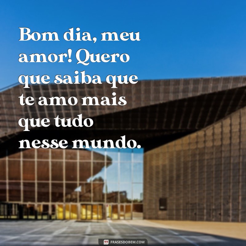 frases bom dia te amo Bom dia, meu amor! Quero que saiba que te amo mais que tudo nesse mundo.