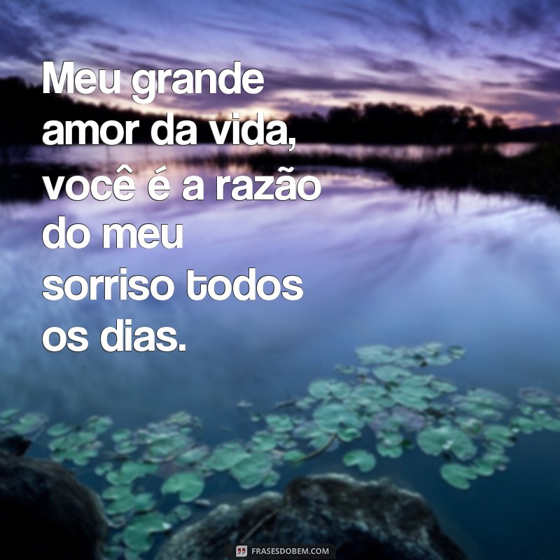 frases o grande amor da minha vida Meu grande amor da vida, você é a razão do meu sorriso todos os dias.