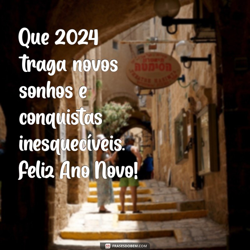 frases feliz ano novo 2024 Que 2024 traga novos sonhos e conquistas inesquecíveis. Feliz Ano Novo!