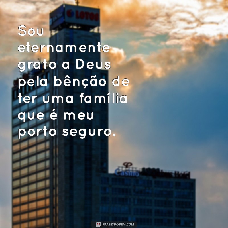 frases de gratidão a deus pela família Sou eternamente grato a Deus pela bênção de ter uma família que é meu porto seguro.